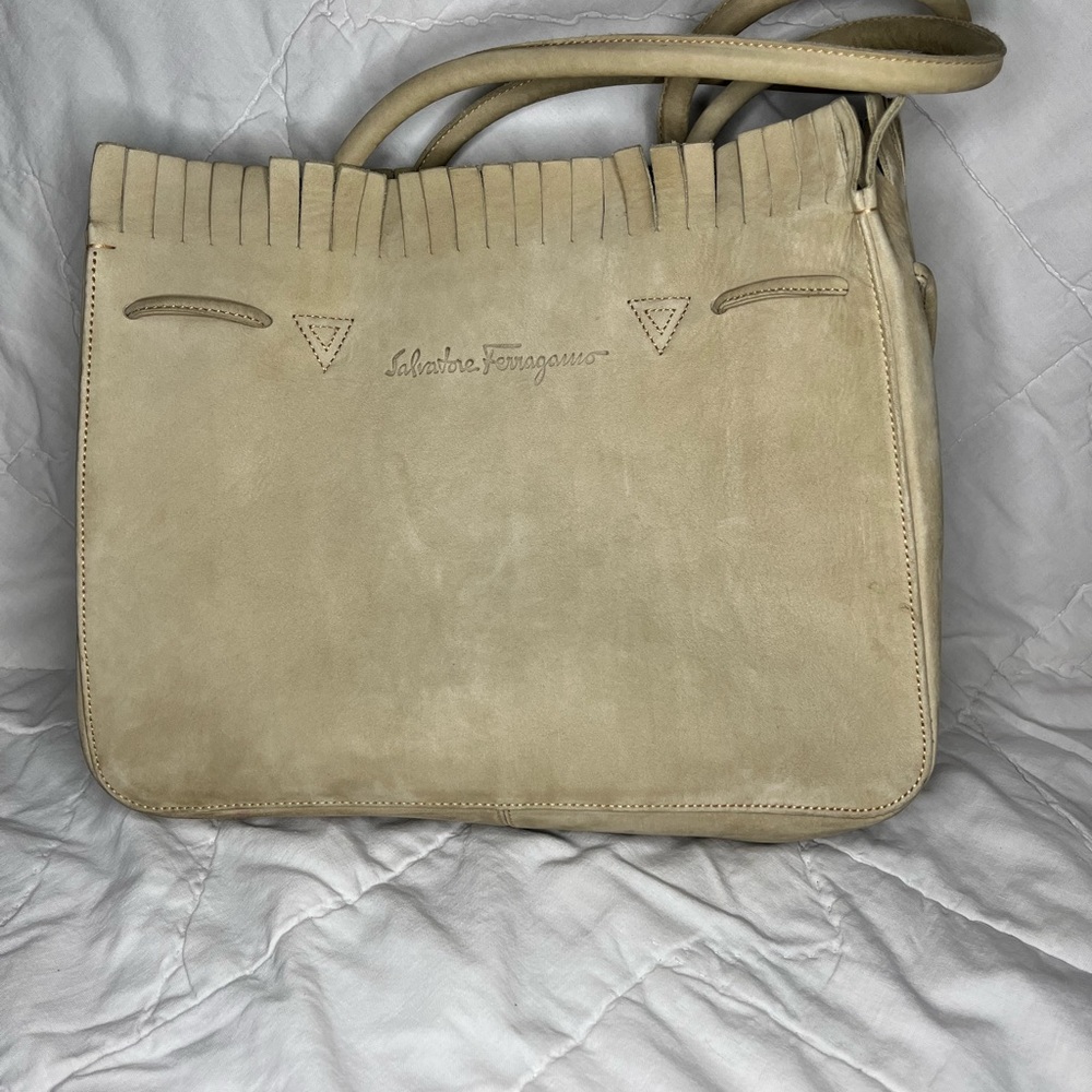 Salvatore Ferragamo tan suede shoulder bag